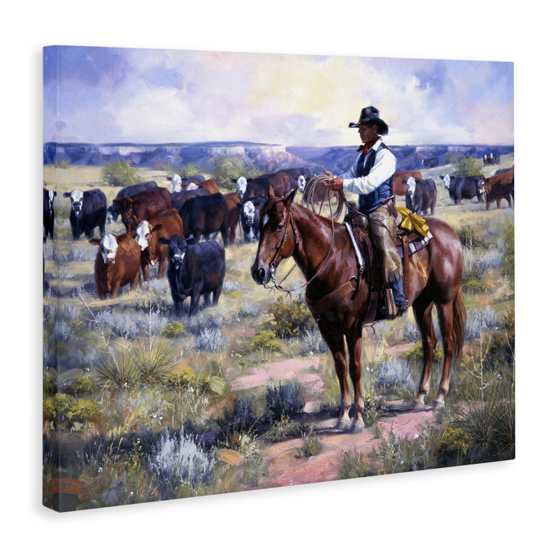«Cowboy Rounding Up Bétail», art mural par Jack Sorenson, 16" H x 20" W