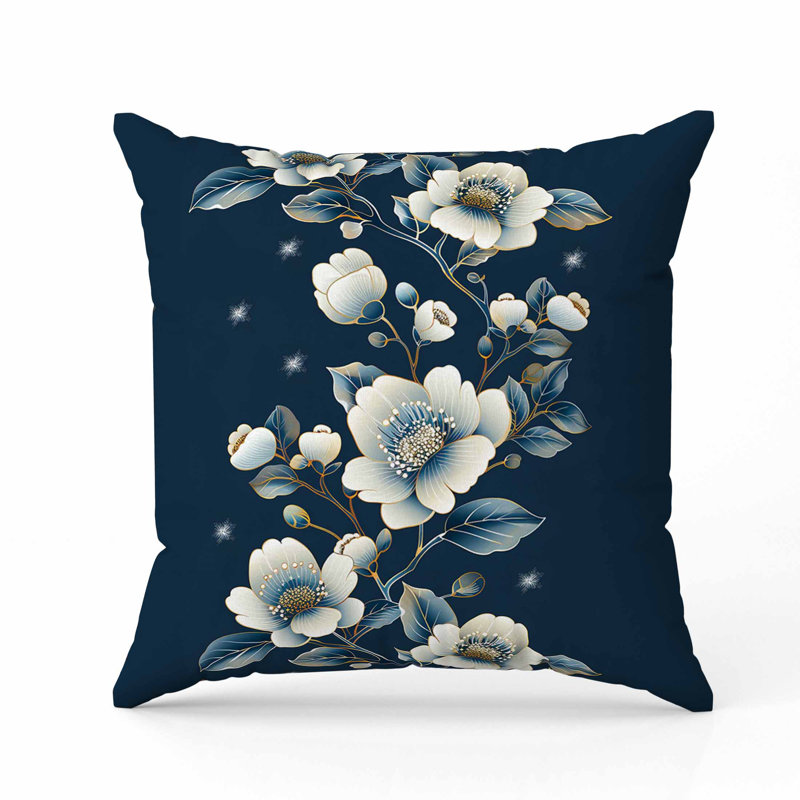 Coussin en suède bleu sarcelle Flowerscape, Carré 20 po