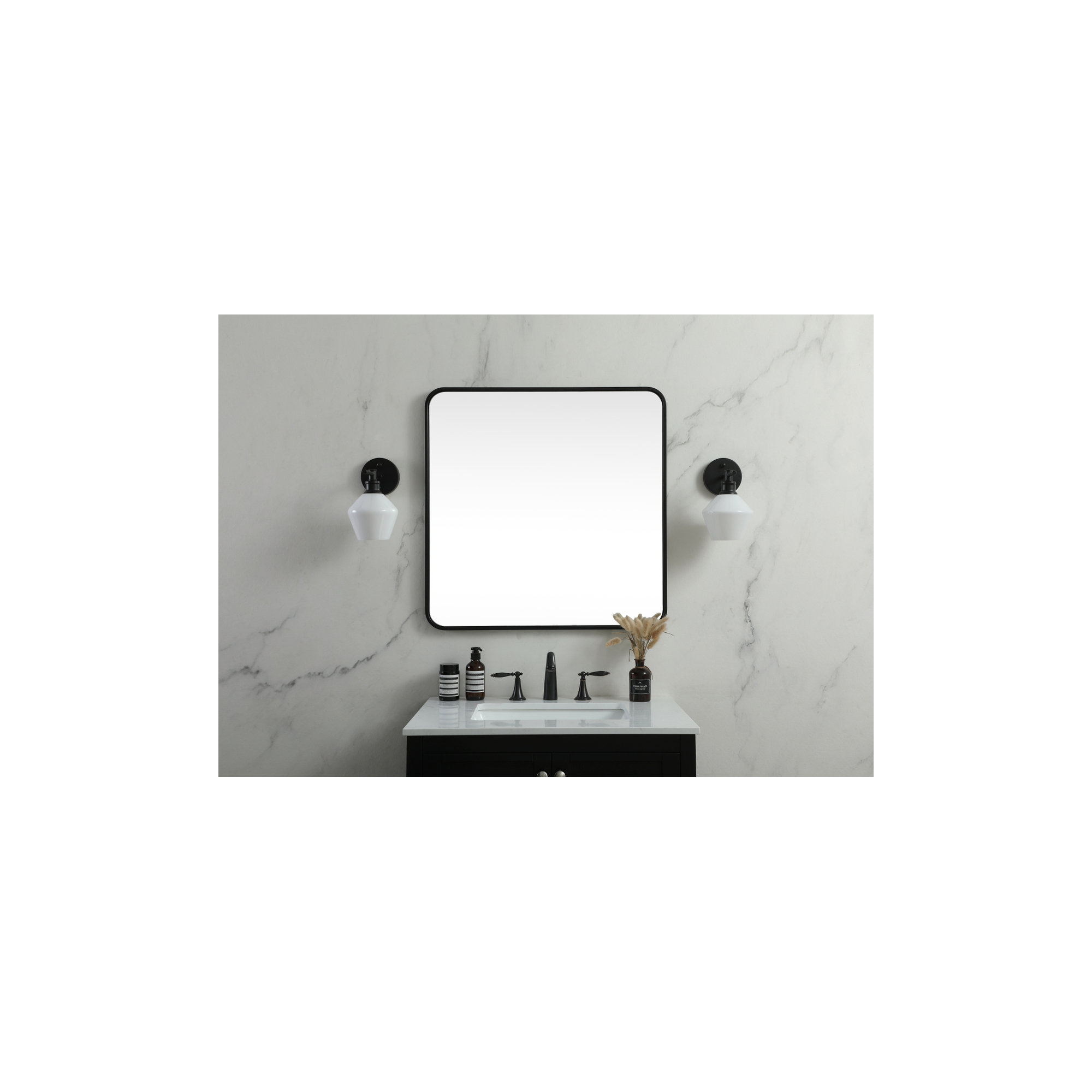 Metal Square Wall Mirror, 30"  x 30" , Black