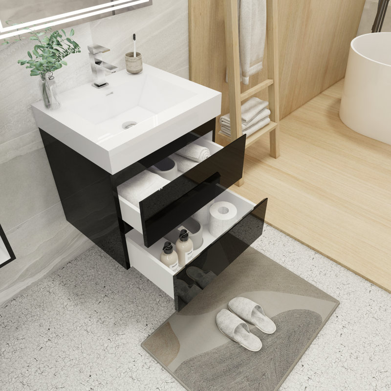 Boubacar Single Bathroom Vanity with Acrylic Top, High Gloss Black