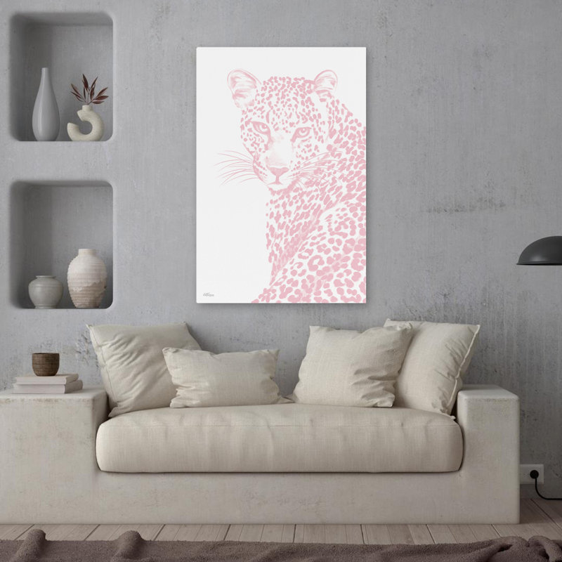 Léopard rose - Portrait de léopard contemporain, art rose, H 36 po x l 24 po