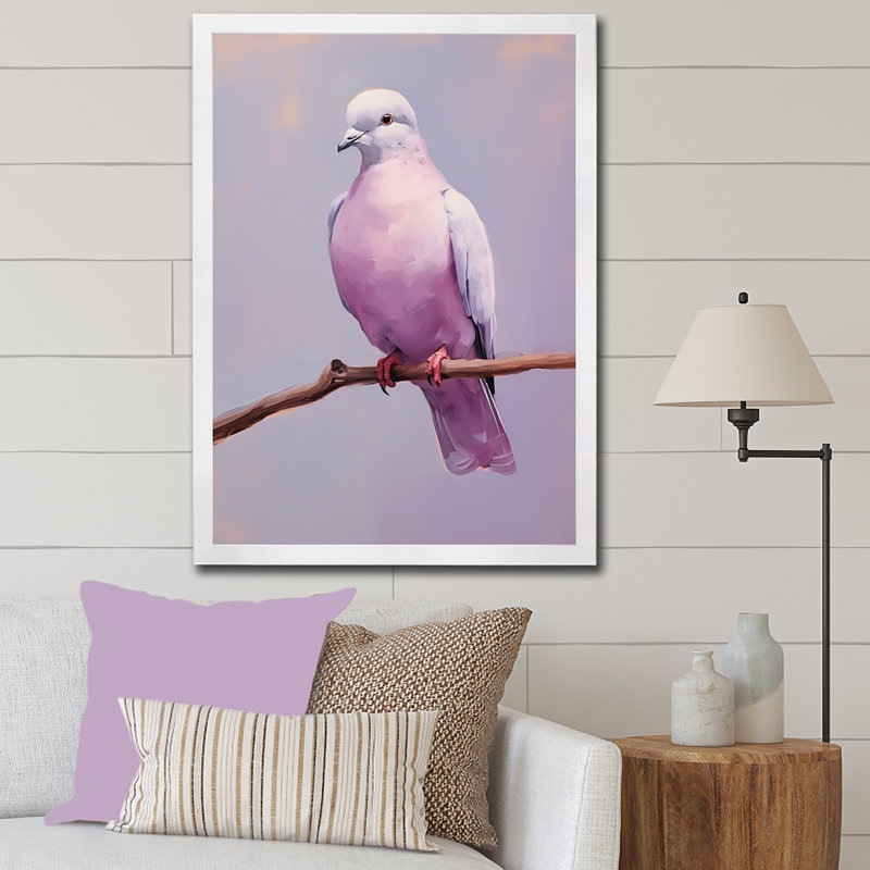 Colombe polie II sur toile, Cadre simple blanc, H 32 po x l 24 po x P 1 po