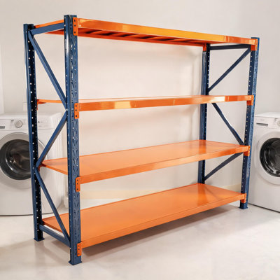 Étagère de rangement réglable à 4 niveaux 78,66 po x l 23,82 po x H 78,74 po, fabrication en acier et en bois de ton bleu pour le rangement de garage utilitaire