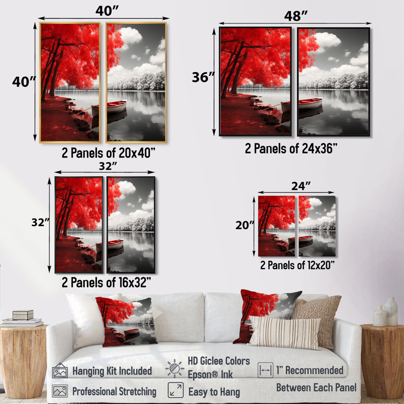 Red Lake Dockside Serenity - art mural traditionnel bleu, 32" H x 32" W, Wrapped Canvas, Does Not Apply