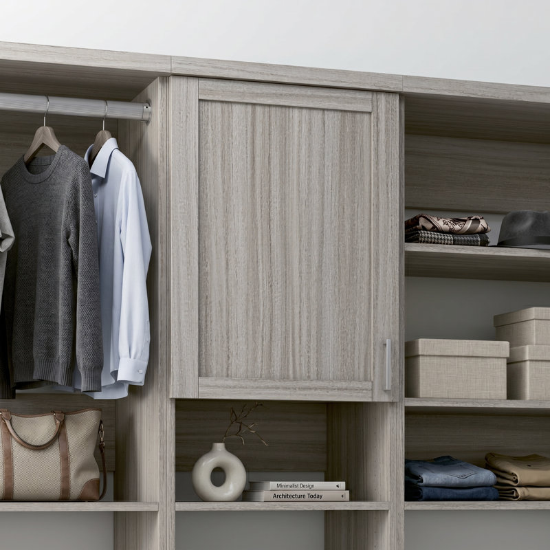 Grey Oak 18" Floor-Mounted Closet Section with Shaker Doors, 1 Clothing Rod, 1 Shelf & 1 Shaker Drawer, 18, Grey Oak