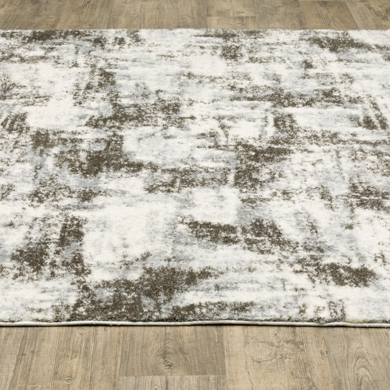 Caleb Marbled Abstract Ivory/Gray Area Rug, Rectangle 9'11" x 13'