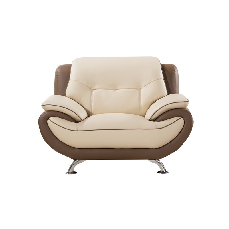 Motour Leather Club Chair, Cream /Taupe Genuine Leather