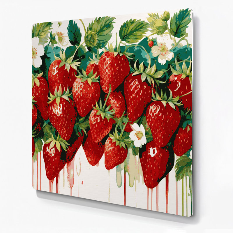 Fruit, fraise, art mural en métal beige, H 32 po x l 32 po
