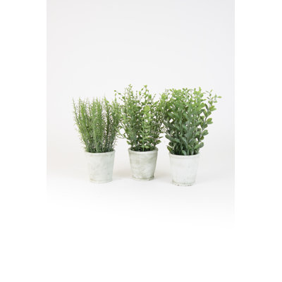  Artificial Herbs in Cement Pots – 13"H Decorative Greenery Accents, Set of Three