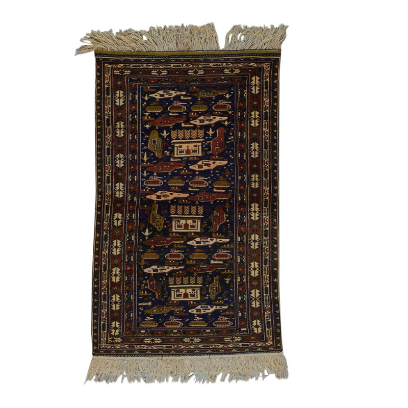 Tapis noué à la main de haute qualité en brun / bleu foncé / beige