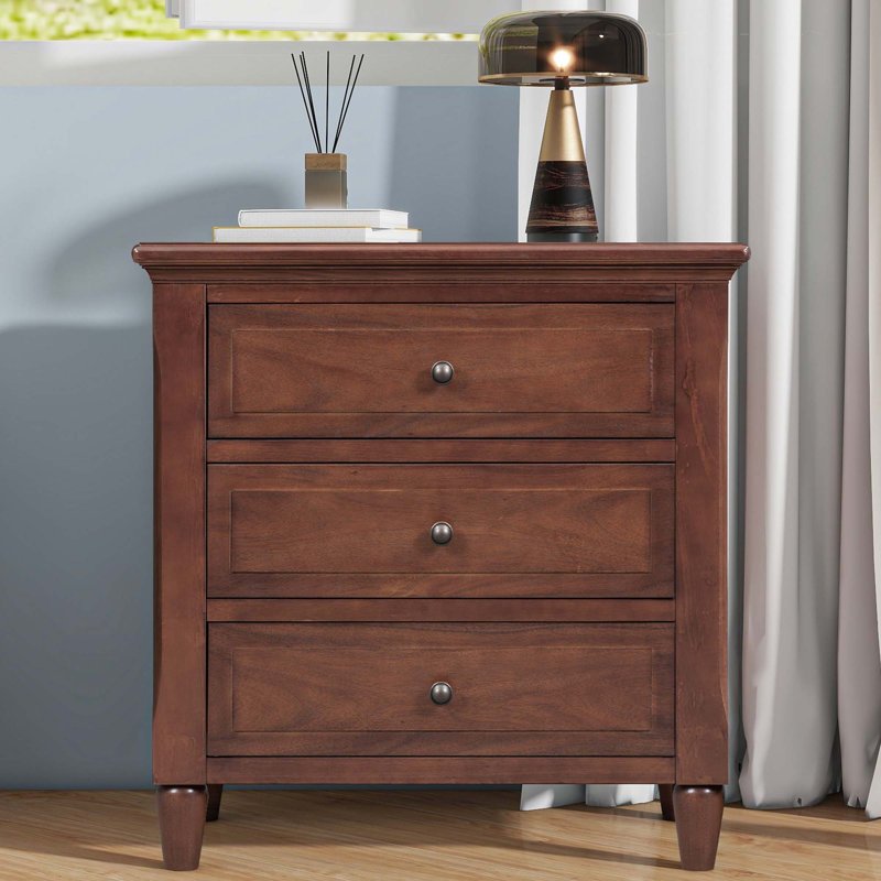 Armoire de rangement en bois à 3 tiroirs avec table de chevet, Brun