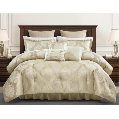 Trinity 7-Piece Luxury Silky Medallion Jacquard Comforter Set