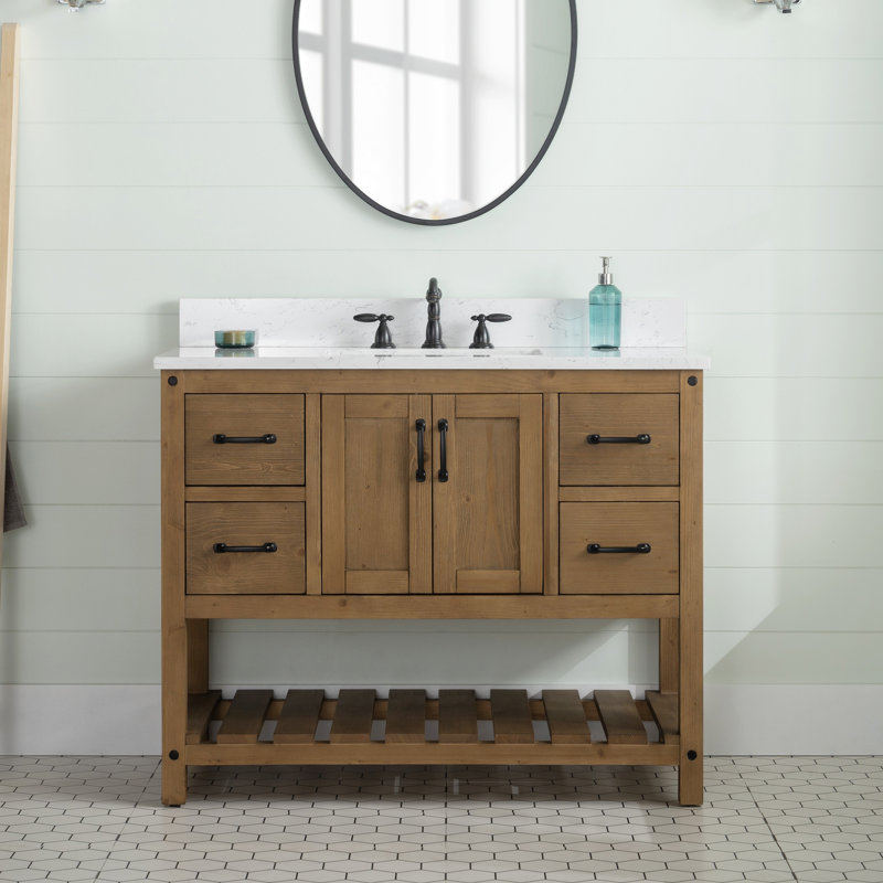 Radstock 42'' Single Bathroom Vanity with Top, Carrara White, Antique Natural
