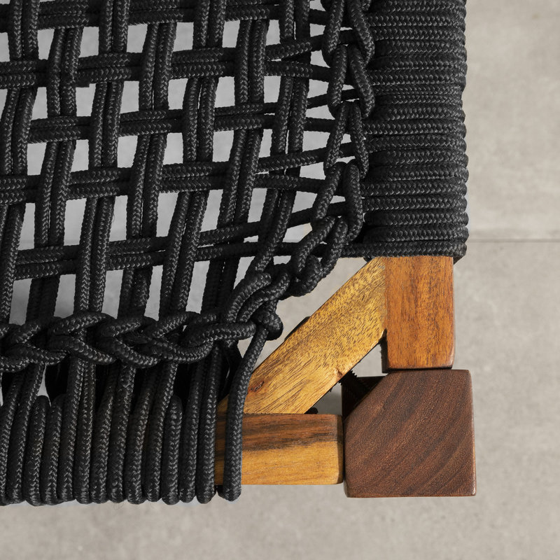 Black and Natural Acacia Wood and Rope Bench