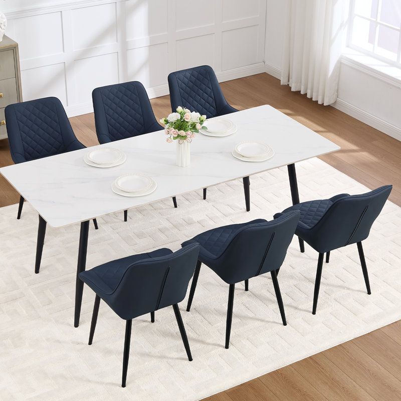 Faux Leather Upholstered Metal Dining Chair, 6, Blue