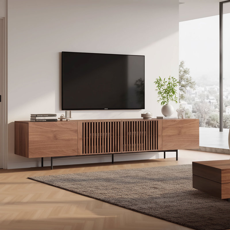 TV Stand Cabinet with Storage Walnut TV Unit for 65+ inch tv for Living Room Or Bedroom Mid-century Modern Wooden Media Console 180cm