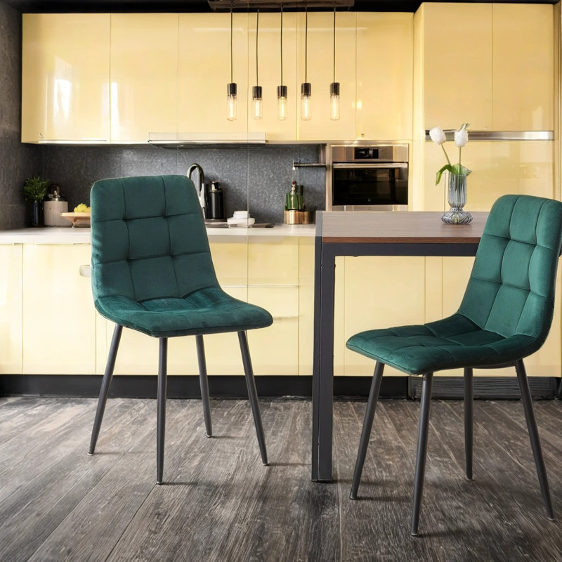 Ensemble de 2 chaises de salle à manger en velours, siège rembourré sans accoudoirs, Vert
