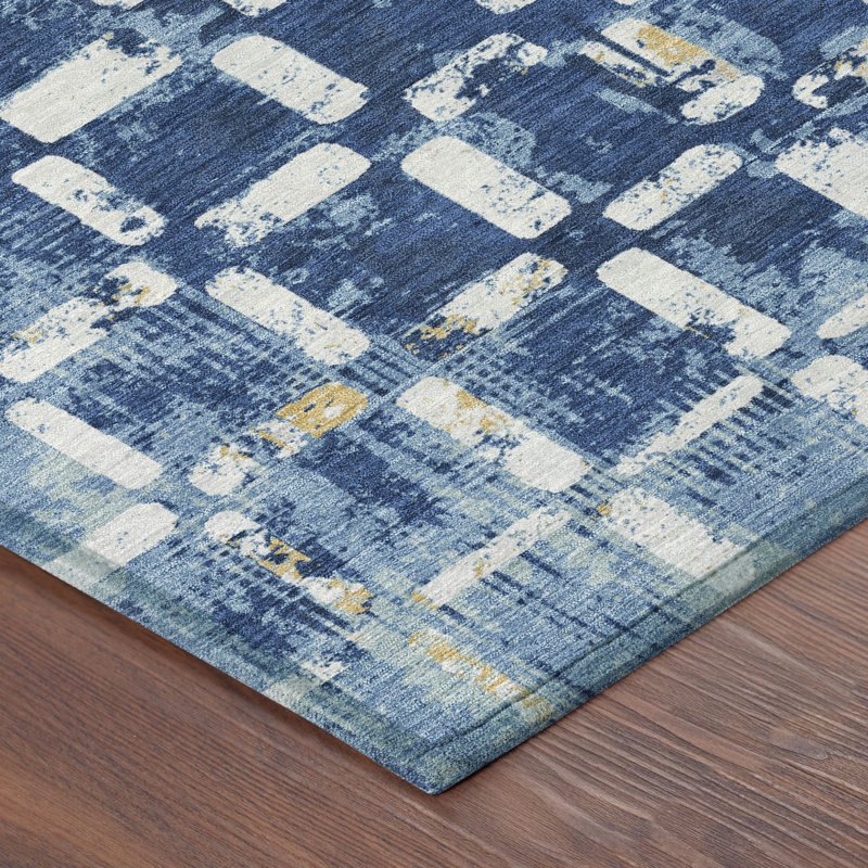 Machine Washable Indoor/Outdoor Chantille ACN2628 Abstract Rug, Navy, 10' x 14'