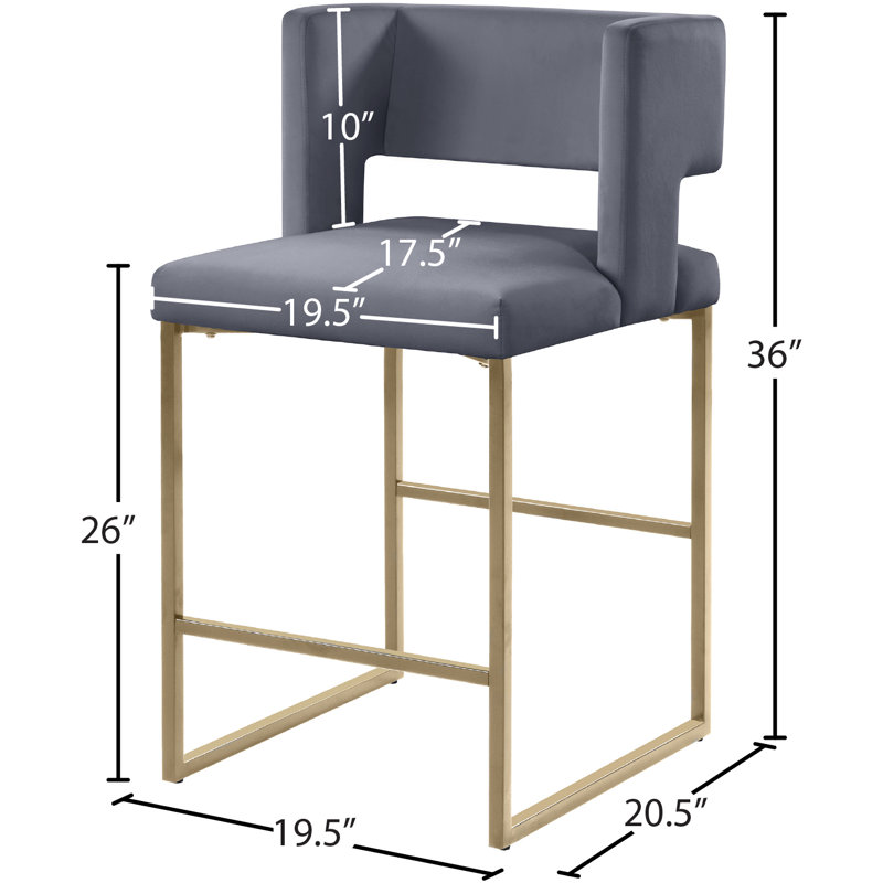 Caleb 26" Counter Stool, Brushed Gold, Grey Velvet
