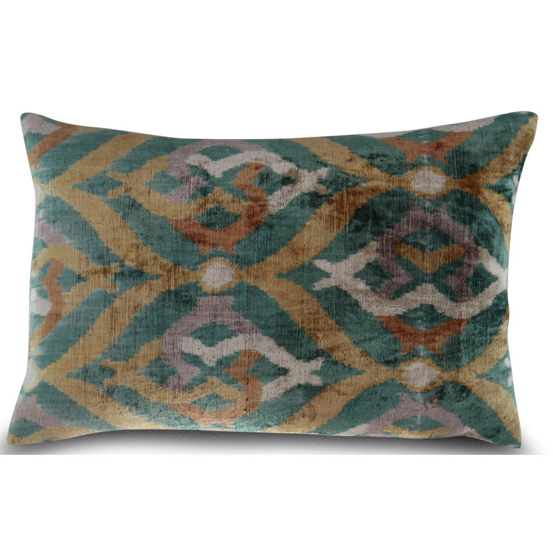 Coussin décoratif en velours à formes géométriques, Vert / beige / bleu sarcelle géométrique 3