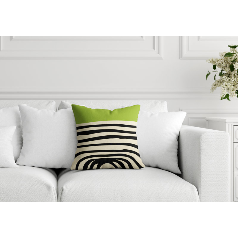 Coussin décoratif intérieur / extérieur en polyester filé Izzy, 17 po x 17 po, Chartreuse / blanc cassé / noir