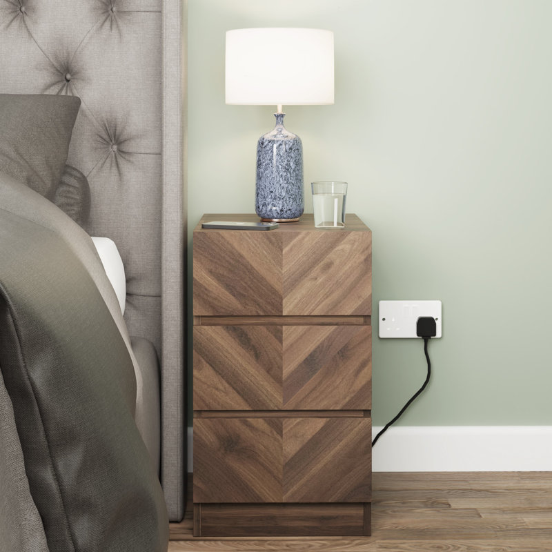 Kascha 3 Drawer Bedside Table, Set of 2, Walnut