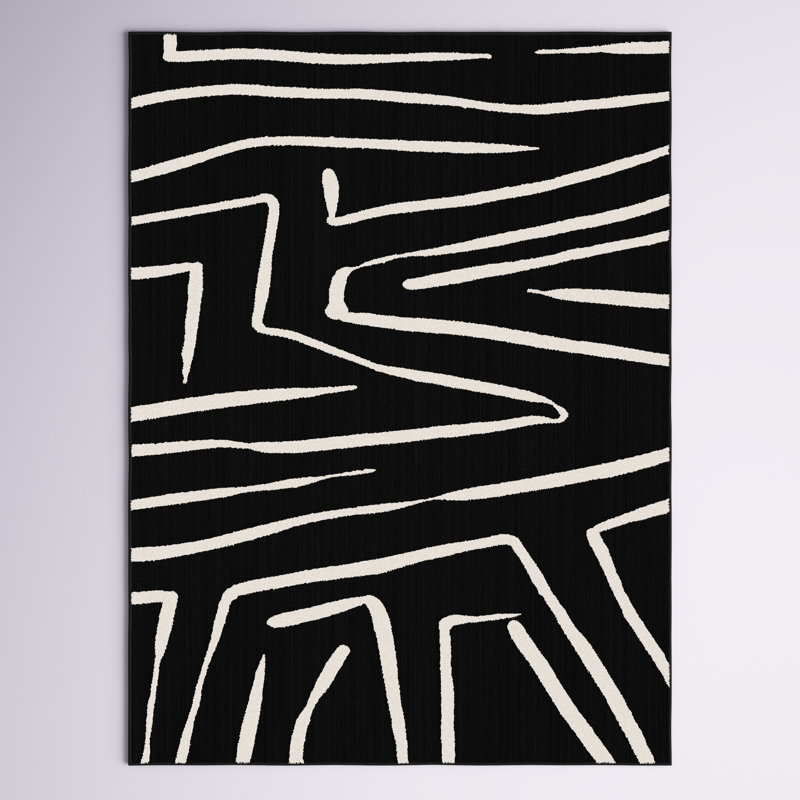 Tapis marocain noir / ivoire Moro, Rectangle 7 pi 10 po x 9 pi 10 po