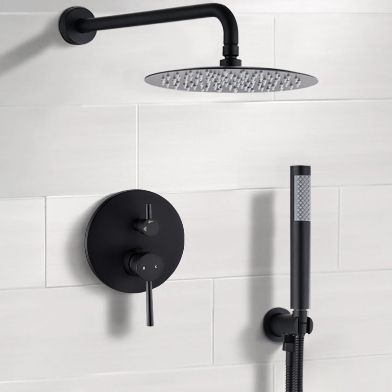 Pomme de douche noire matte 10 po: pluie et à main, fabriquée en laiton pour un temps de détente dans la salle de bain