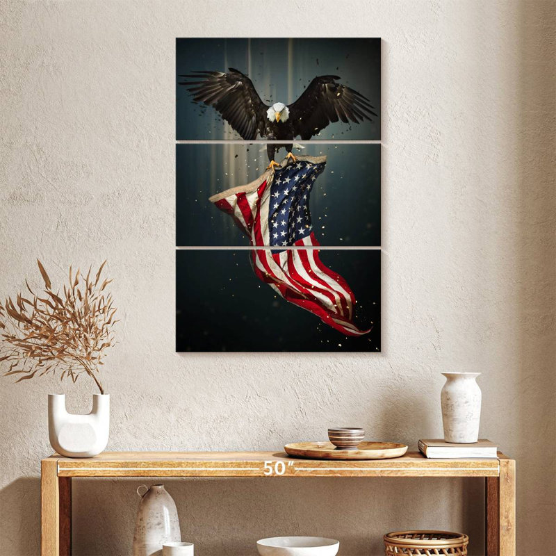 Borges Eagle And American Flag, 38" H x 24" W