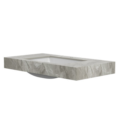 36" Muri Light Gray Sintered Stone Countertop And Undermount Ceramic Basin With One Standard Pre-Drilled Faucet Hole, No Cabinet, No Faucet And Sink Cover