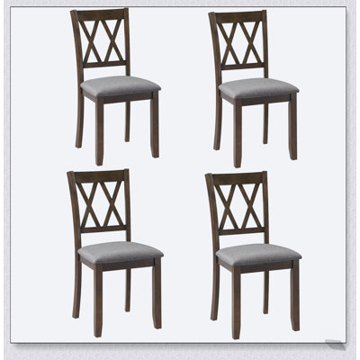 Ensemble de 4 chaises de salle à manger en bois avec sièges rembourrés, revêtues de lin neutre pour plus de confort et de style