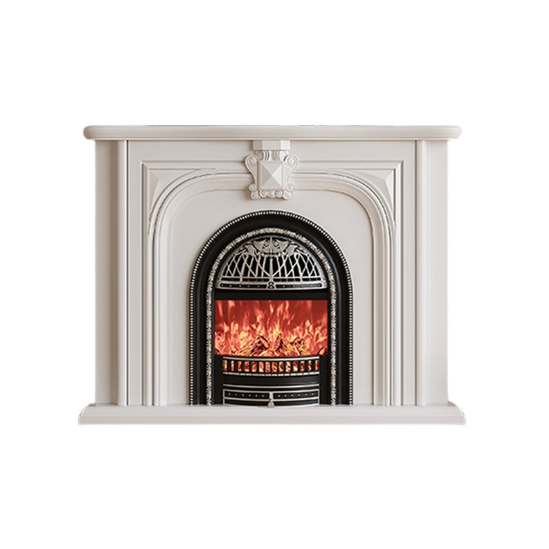 Beige Solid Wood Electric Fireplace