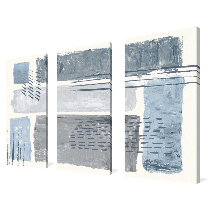 Entre les lignes II - peinture sur toile tendue 3 pièces, H 32 po x l 48 po x P 0,75 po