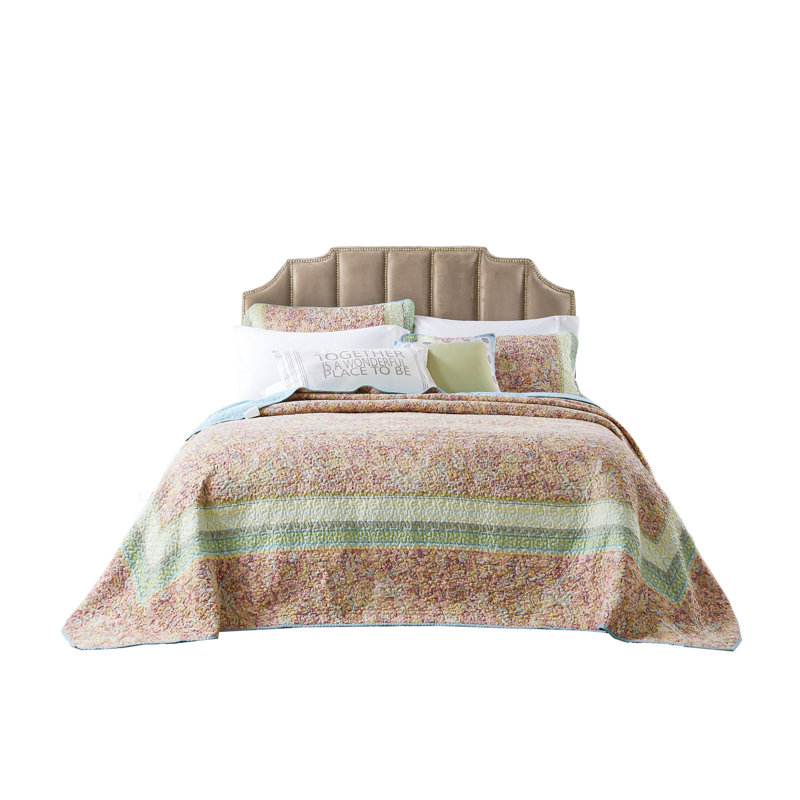 Queen Blue Microfiber Reversible Bedspread Set with Trim