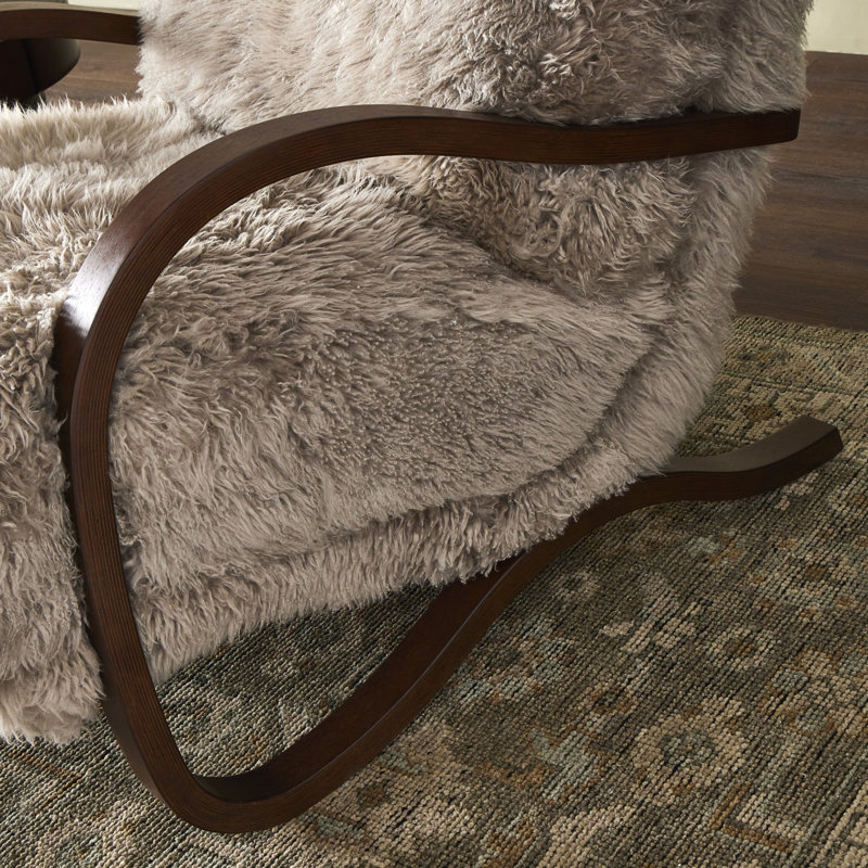 Tobin Armchair, Taupe Mongolian Fur, Terra Brown Parawood