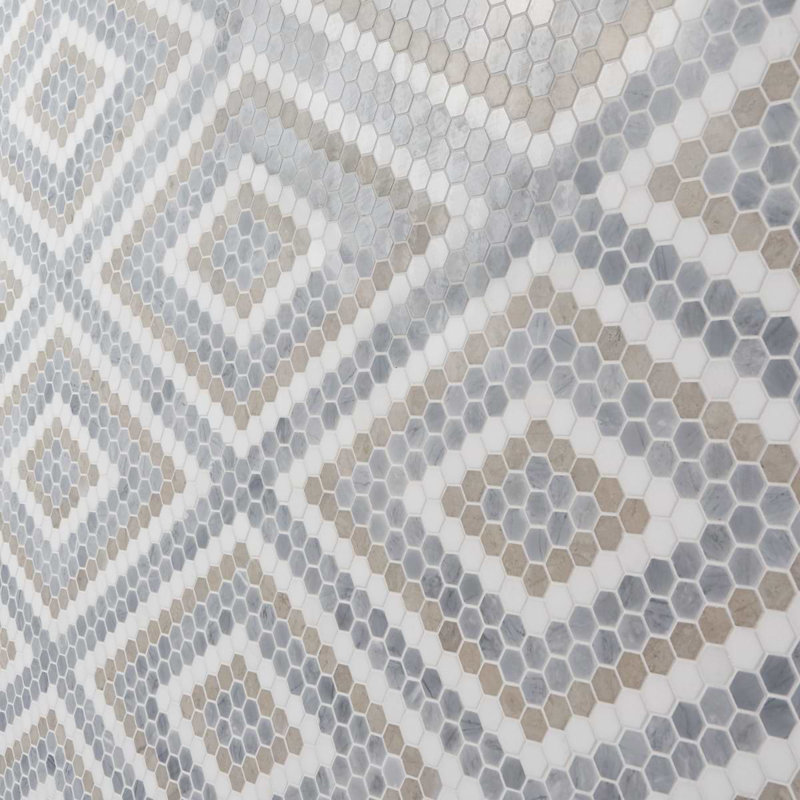 Juno 1" Diamond Hexagon Polished Marble Mosaic, Beige/Gray