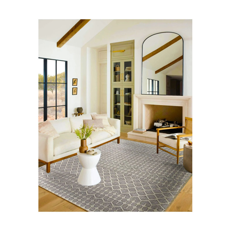 Tapis bleu tissé à motif géométrique à carreaux bleu et tapis lavable, Rectangle 2 pi 4 po x 4 pi
