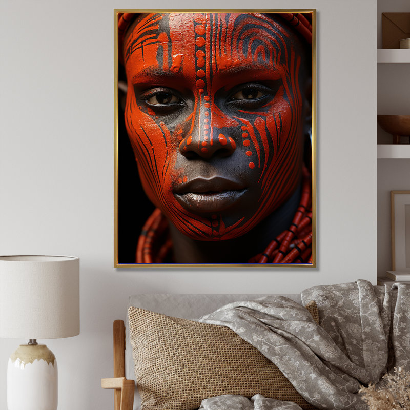 «African Masai Woman», impression d'art mural tribal africain, H 32 po x l 24 po x P 1 po, Cadre flottant doré