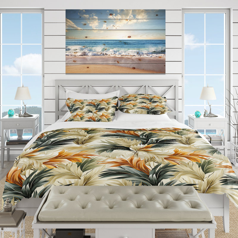 Natural Elements Tropical Pattern Duvet Cover, King Duvet Cover + 2 King Shams
