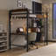 Lit mezzanine avec bureau en L et tablettes, base de lit avec station de charge et lumières DEL