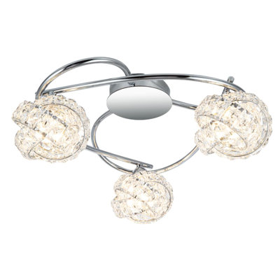 Mirri 3 Light Modern Glass Beaded Shade Ceiling Light - Chrome Base, 3xG9. Max. 5W LED (Bulb not included)