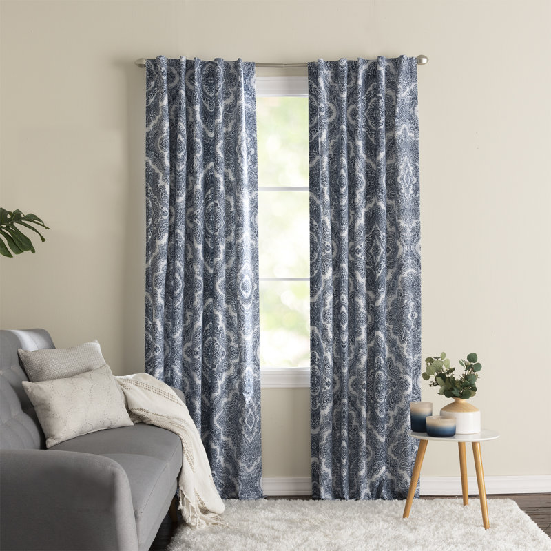 Parnell 100% Polyester Room Darkening Medalion Print Curtain Panel with  Rod Pocket Top and Hidden Back Tabs , Blue/Cream