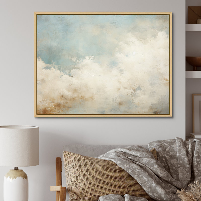 Nuage de minimalisme beige sur toile, 30" H x 40" W x 1.5" D, Natural Floater Framed