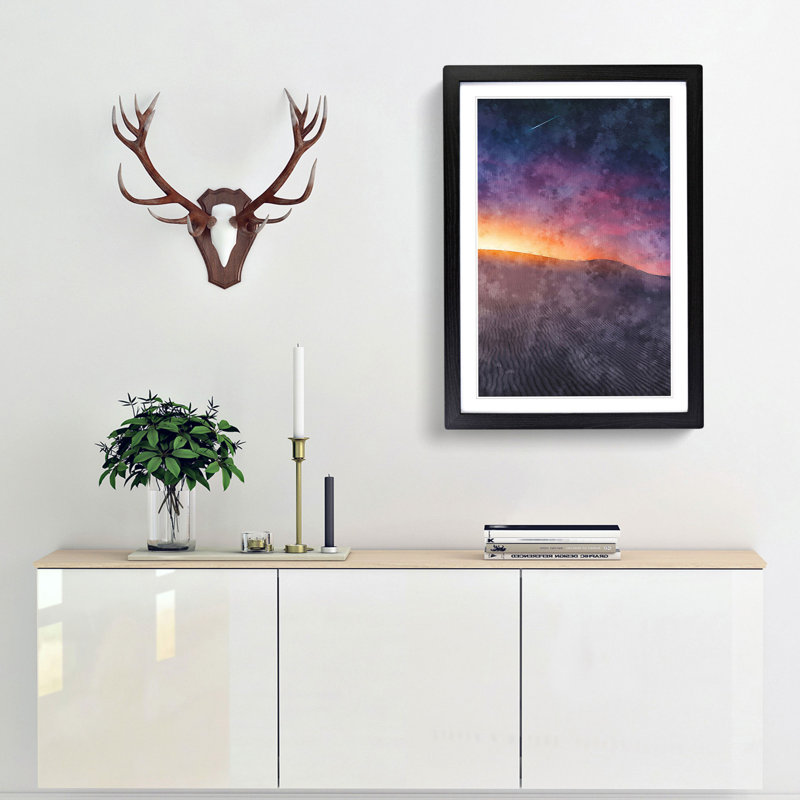 Shooting Star Over Spain Painting - Framed Print, 33cm H x 24cm W x 2cm D, Black Framed
