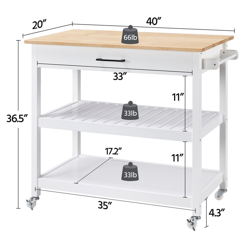 Clinten Solid Wood Top Kitchen Island, White