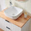 Meuble-lavabo mural 32 po à deux tiroirs, armoire blanche + plateau en bois massif naturel, lavabo carré en céramique, design minimaliste moderne