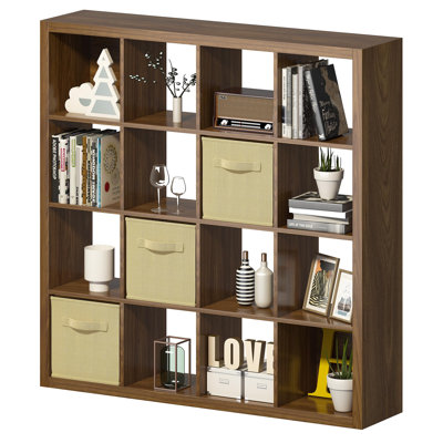 Bibliothèque avec bacs de rangement, bibliothèque ouverte en bois avec 16 cubes