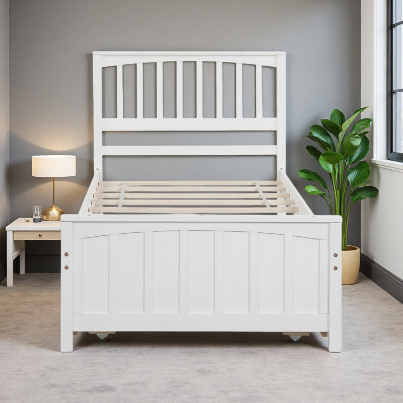 Lit plateforme simple avec lit gigogne, Blanc