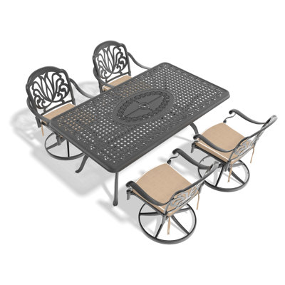 Ensemble de salle à manger en aluminium coulé Allweather, chaises pivotantes et table rectangulaire incluses, cadre noir