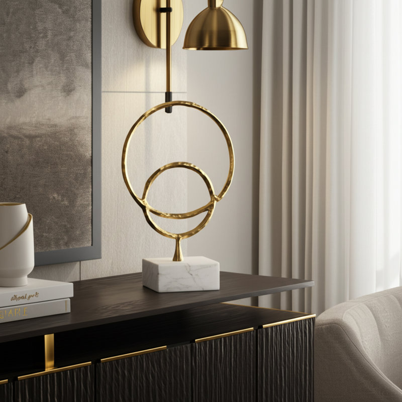 Aluminum Metal Sculpture with Abstract Rings Design in Glam Style - Contemporary Decorative Accent for Modern Spaces.